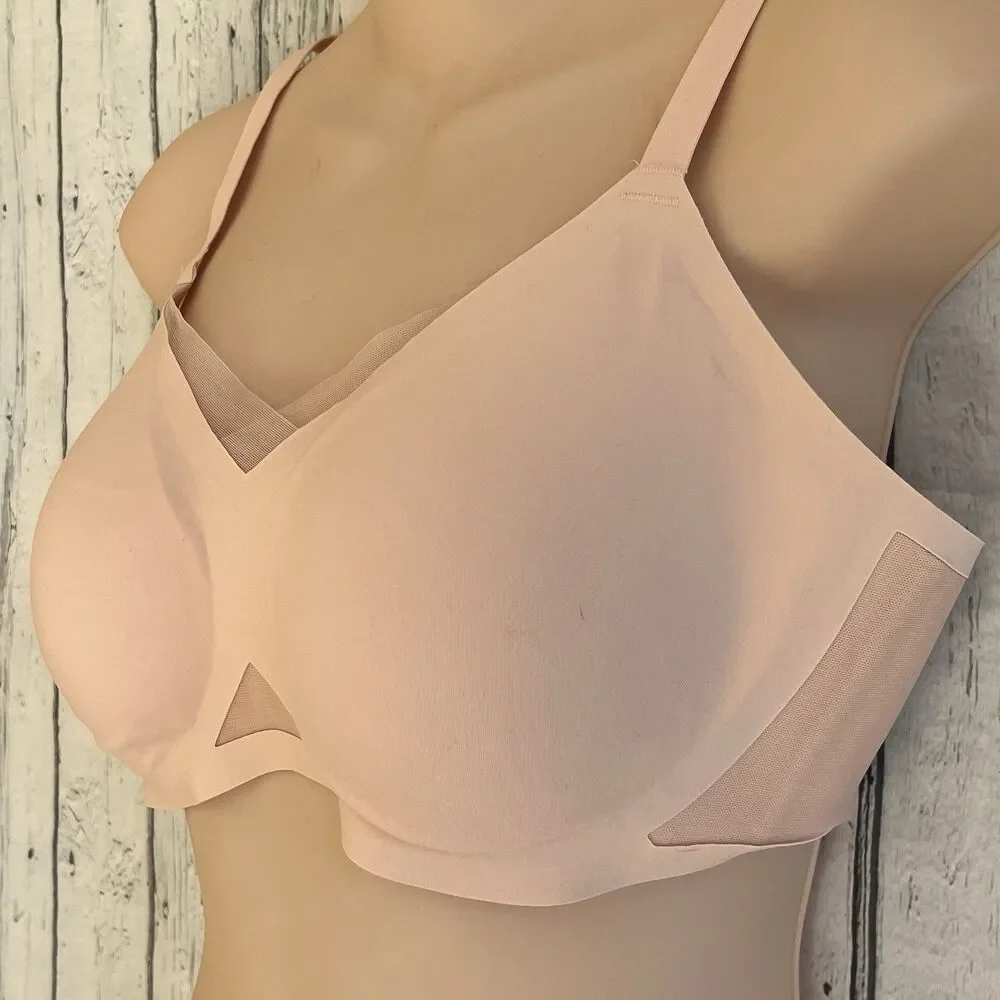 HoneyLove Womens Crossover Bra Size L 38 B/C Wireless Comfort Beige Seamless